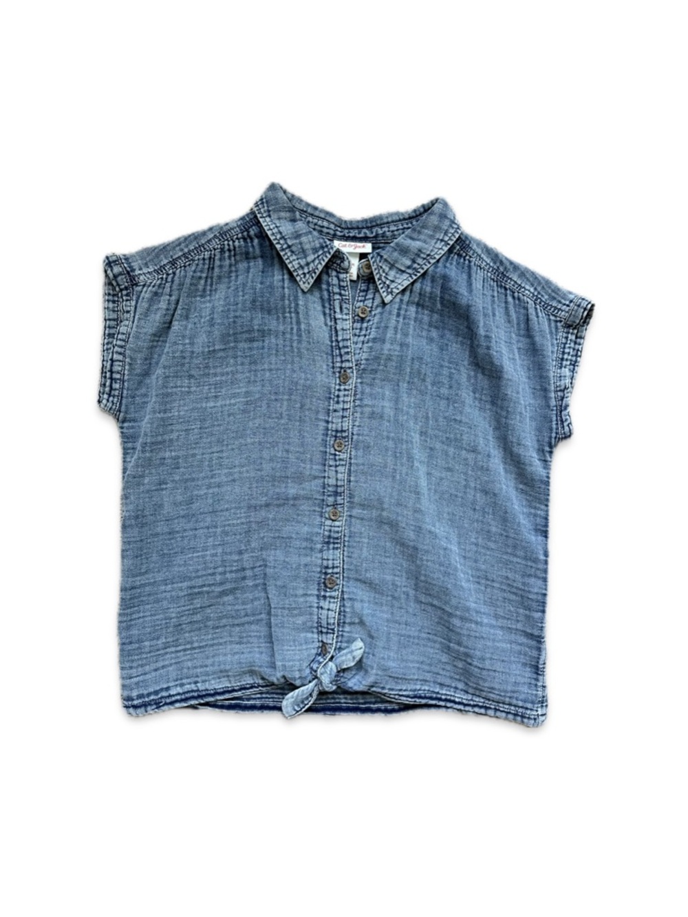 NWT Girls' Blue Chambray Button Front Top - size XL (14)